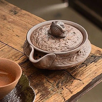 老岩泥粗陶原矿金蟾手抓壶复古创意泡茶壶陶瓷宝瓶壶中式单壶茶具