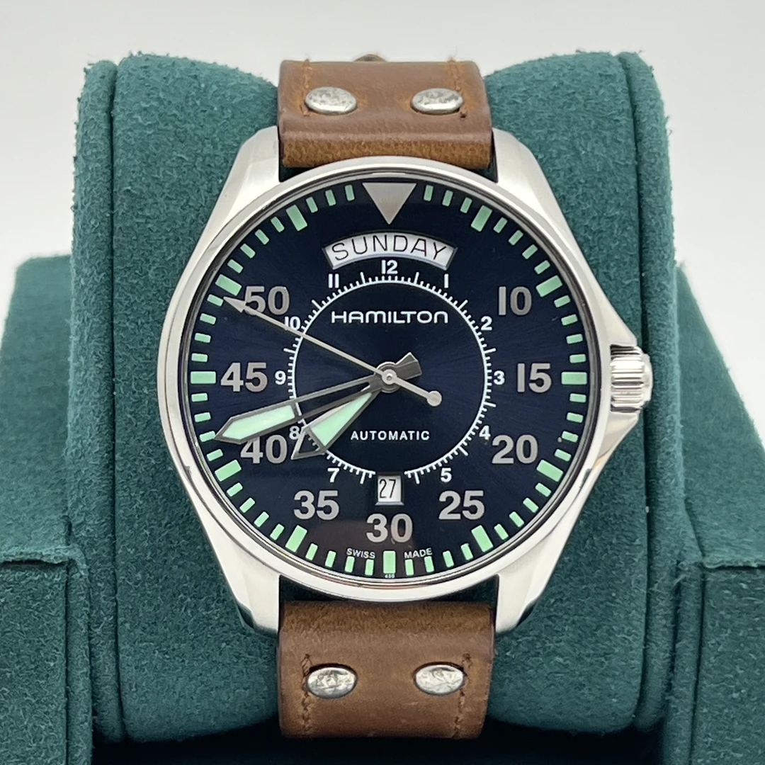 99新 Hamilton/汉米尔顿 中飞/臻耀/男机械表/蓝盘/42MM