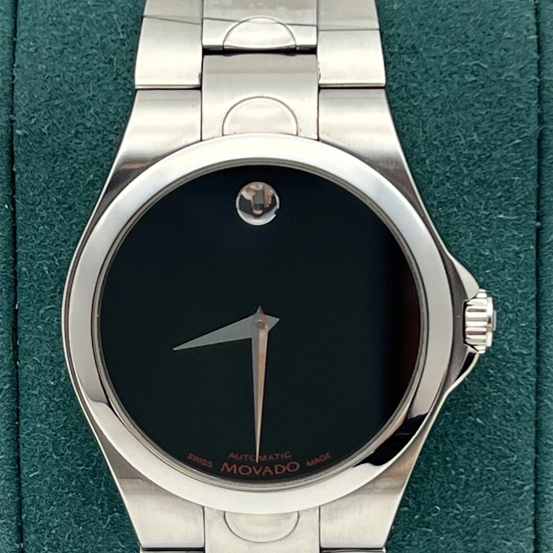 99新 Movado/摩凡陀 瑞红/臻耀/男士机械钢带/黑盘/公价8900/38MM