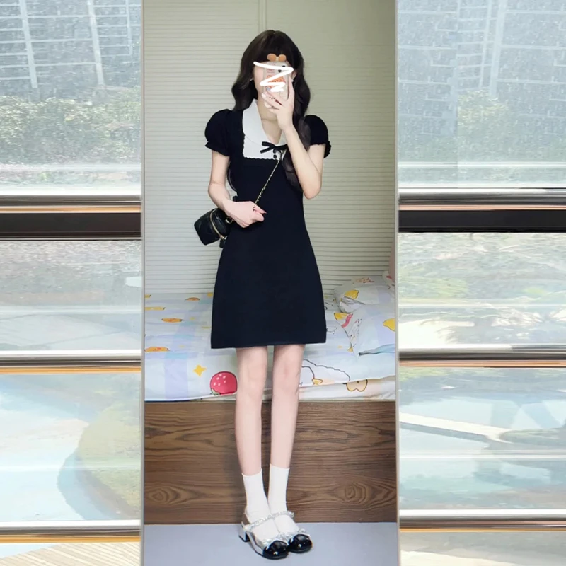 2948赫本风黑色连衣裙子女夏季2025新款茶歇法式小个子气质短裙