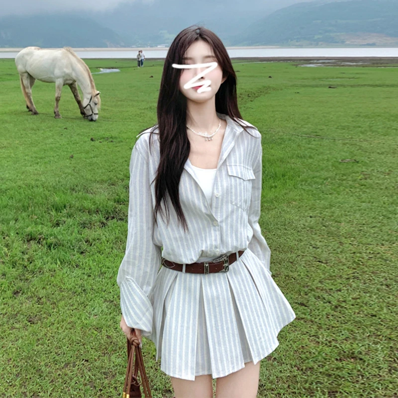 4265学院风长袖衬衫连衣裙子早初秋季女装2024新款韩系穿搭短裙