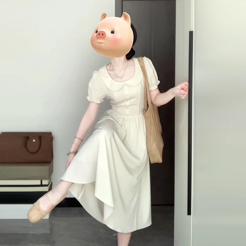 4130娃娃领连衣裙女夏季2024新款法式气质收腰初恋清纯长裙