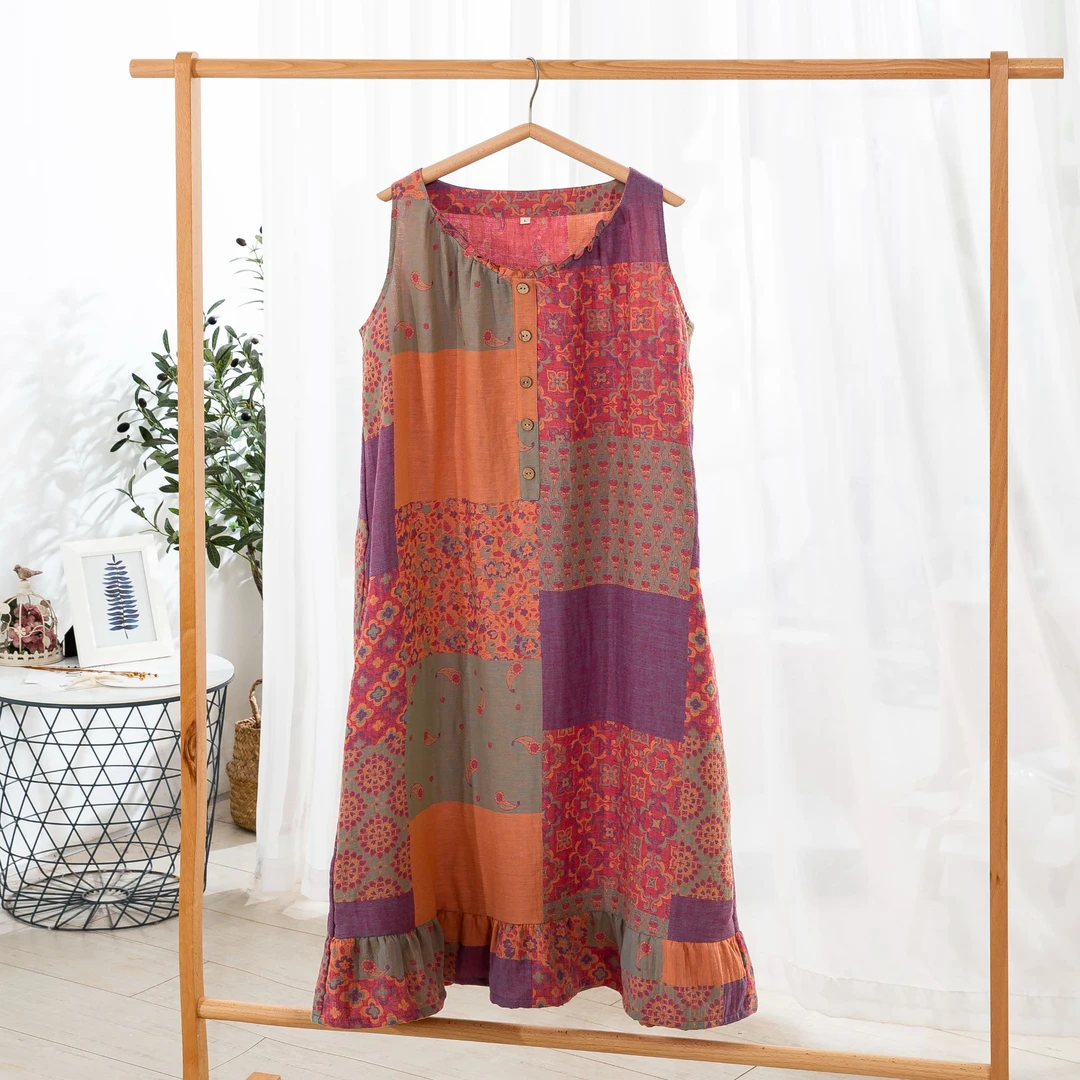 【睡裙系列】A类全棉色织双层纱睡裙女款  短袖