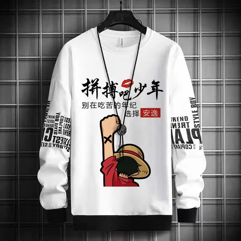 2025春秋圆领卫衣男潮ins宽松薄款港风潮流百搭长袖t恤无帽上衣服