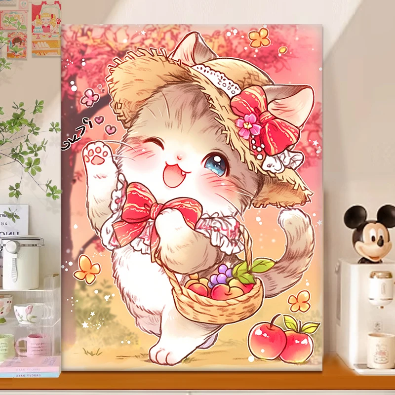 【欢喜冤家喵】diy数字油画红线条丙烯填充手绘猫咪治愈油彩涂色画