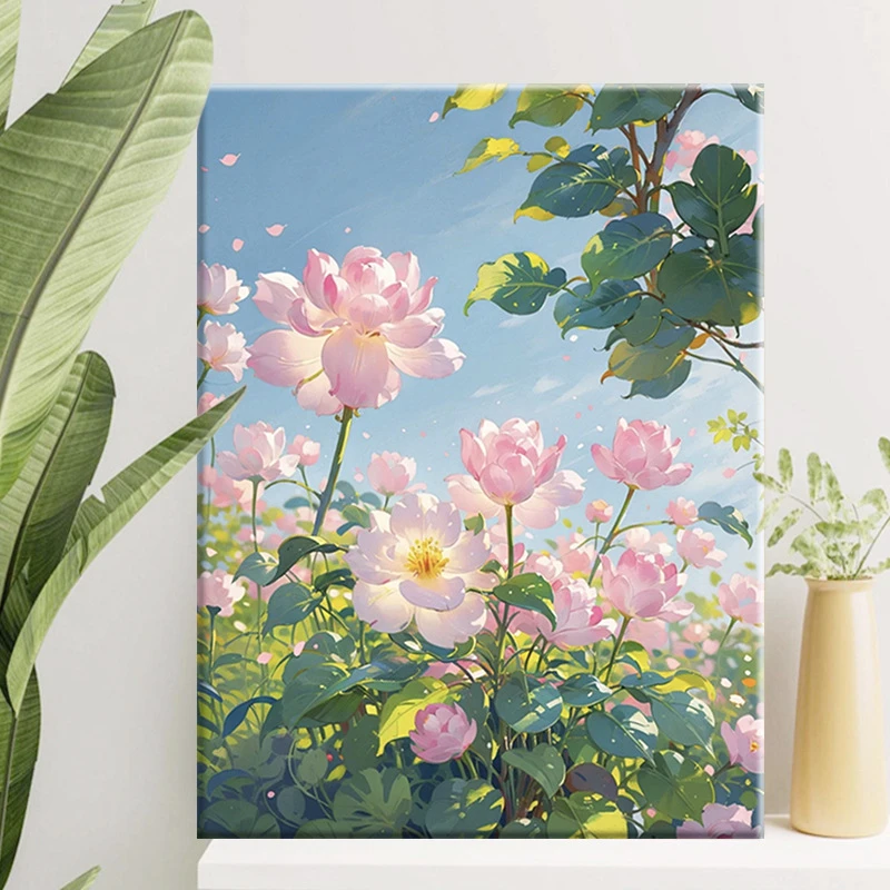 diy数字油画手工填充填色油画高级感解压治愈系装饰挂画花卉蔷薇