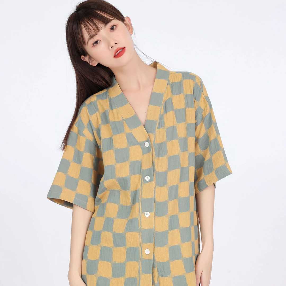 【法布丽娜】粉丝专享！棋盘格7分透气干爽经典款式家居服！！