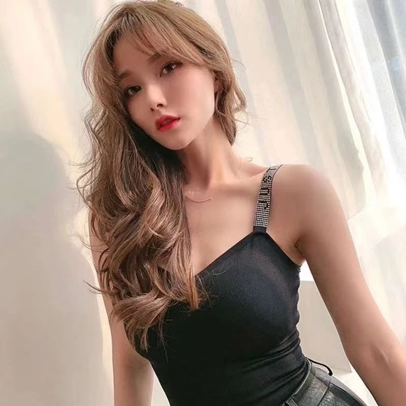 性感美背吊带烫钻内搭外穿带胸垫裹胸内衣背心百搭显瘦修身夏季女