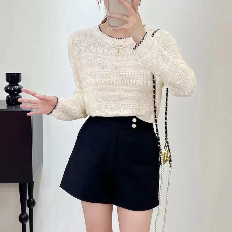 【领口夹色】秋冬新款针织打底衫女上衣圆领百搭毛衣女804