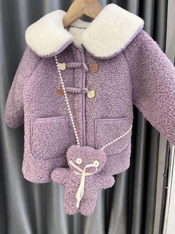 2024童装加绒呢大衣厚款小童外套