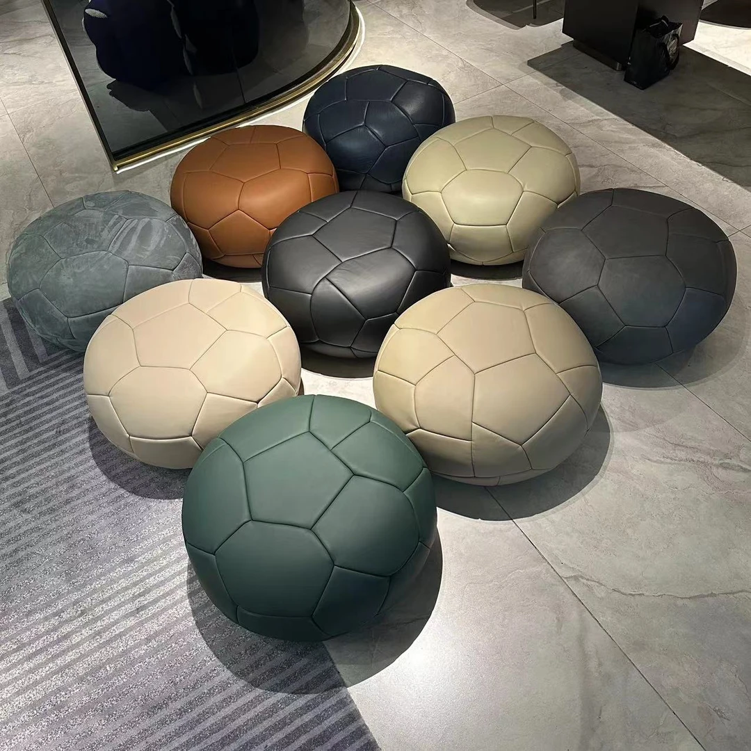 MAX BUY/卖思买【清样】换鞋凳头层牛皮创意足球/长65*宽65*高37CM