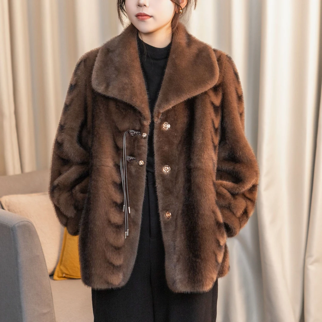 【YD】精选2024新款大衣中老年气质休闲时尚秋冬翻领中长款女士