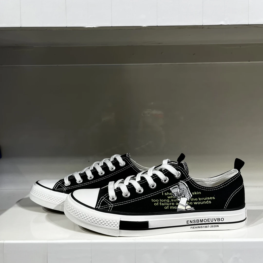 男士帆布鞋时尚休闲百搭黑色ins低帮