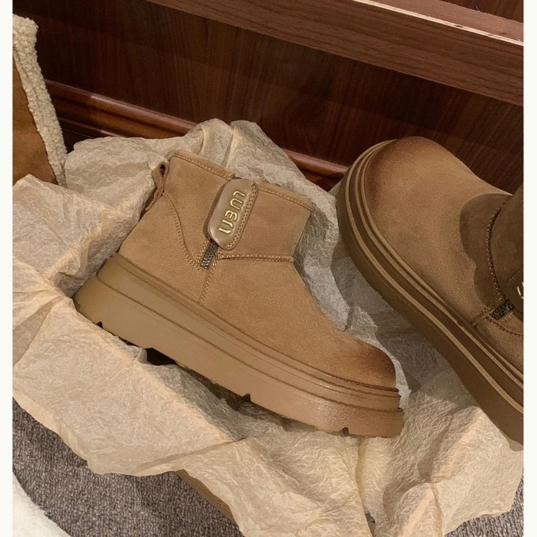 欧货爆款磨砂皮雪地靴棉鞋2024冬季新款加绒厚底防滑雪地女靴短靴