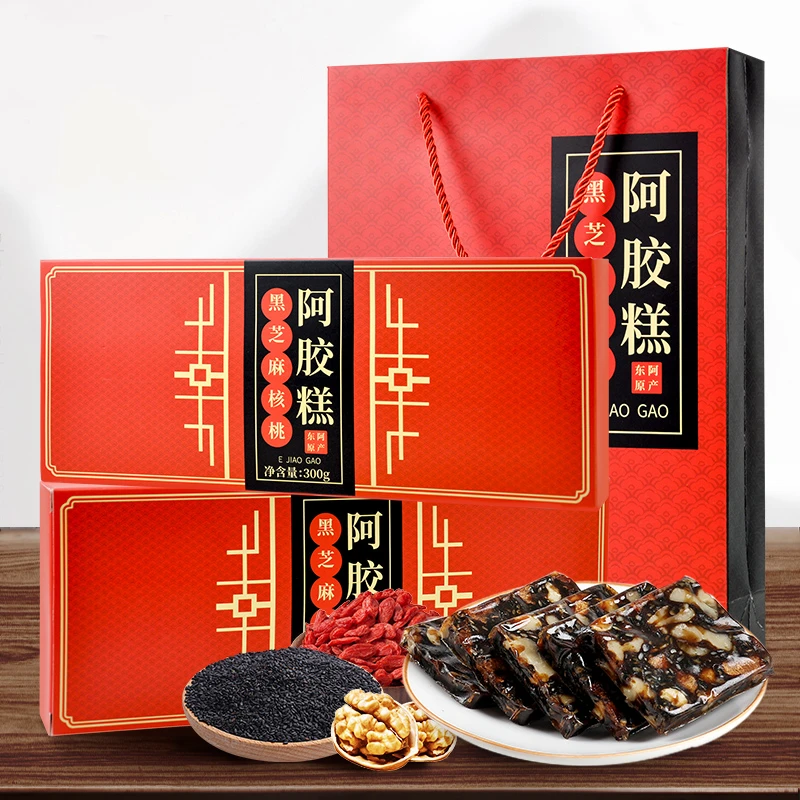 黑芝麻核桃阿胶糕 600克 2条+礼袋 山东东阿 糕点