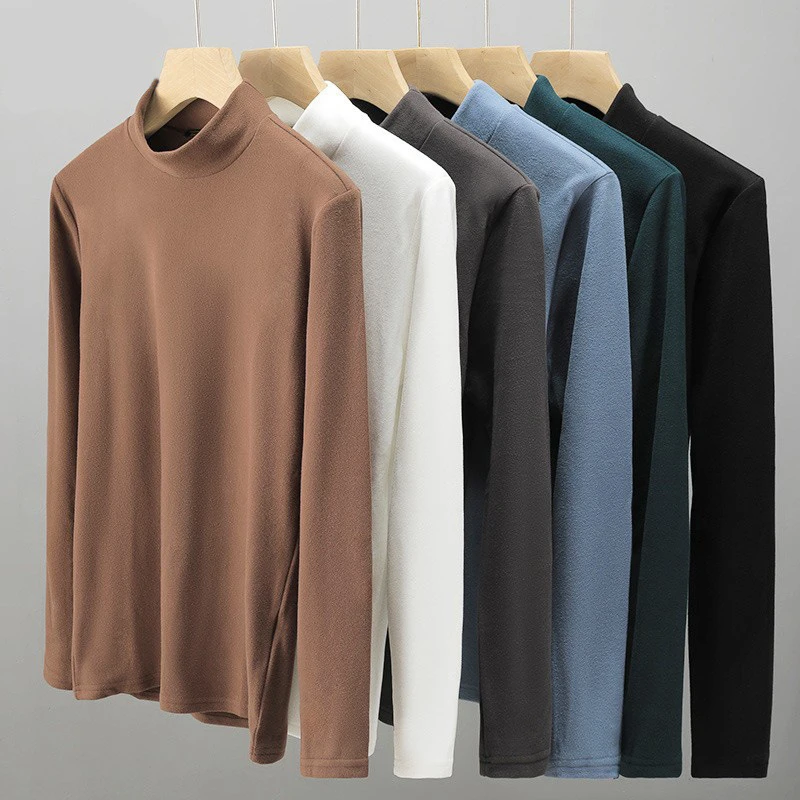 德绒高领打底衫男秋冬季双面加绒新款内搭上衣保暖半中领t恤男士