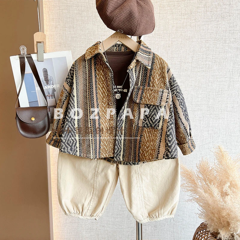 【悉尼落日】洋气韩范儿童碎花翻领衬衫长袖衬衣套装春