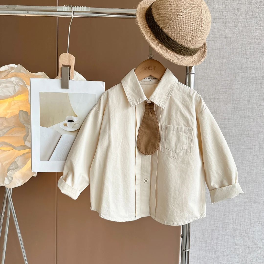 【BOZPAPA】2025新款春款男宝儿童百搭洋气门襟小设计长袖衬衫