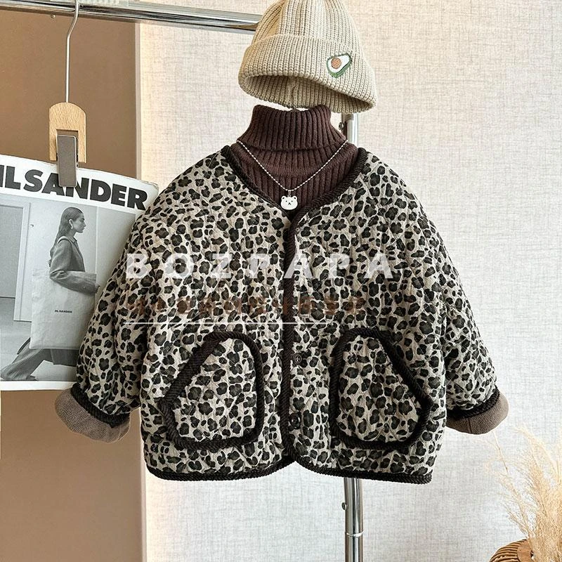 现货【曲奇饼干】棉衣外套外套冬季新款日系豹纹洋气时髦儿童外套