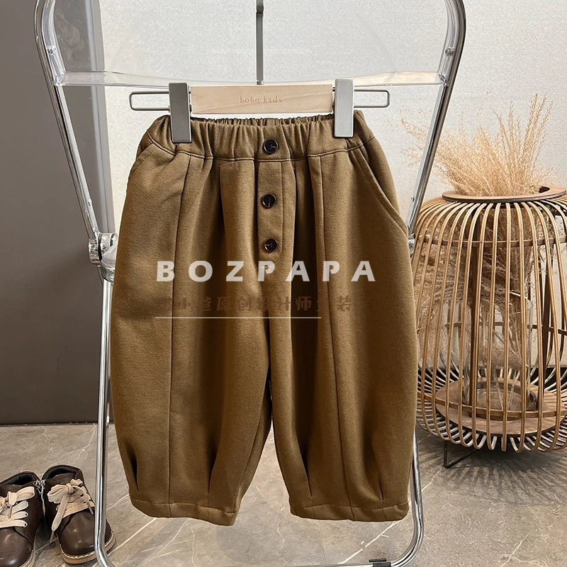 BOZPAPA【现货】2025春秋季新款男童韩版洋气小纽扣西裤男童春款