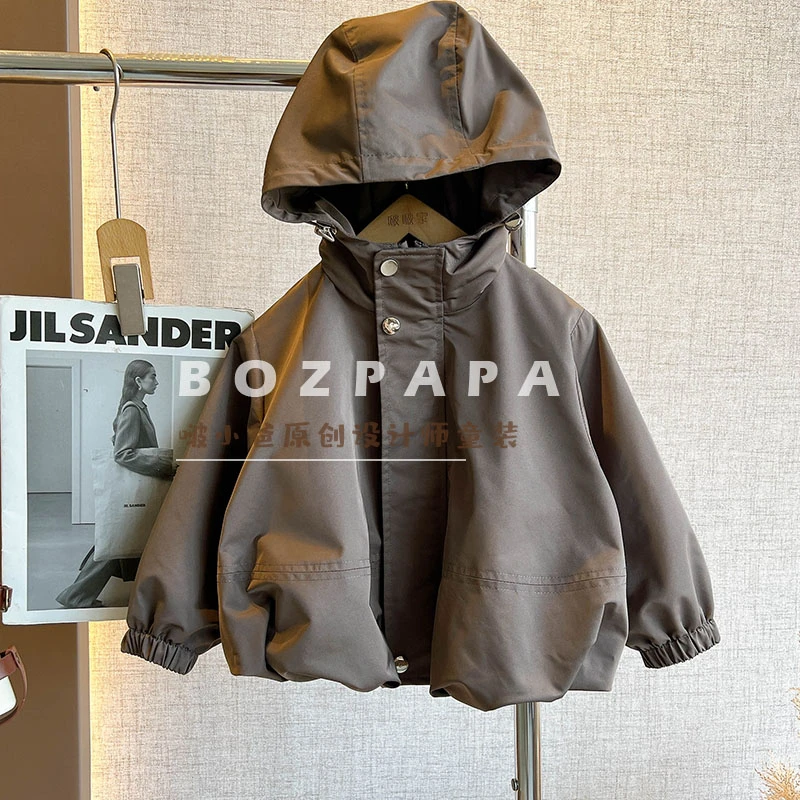 现货【泡泡云朵单件】韩版春秋男宝纯色连帽网红炸街儿童装外套上衣