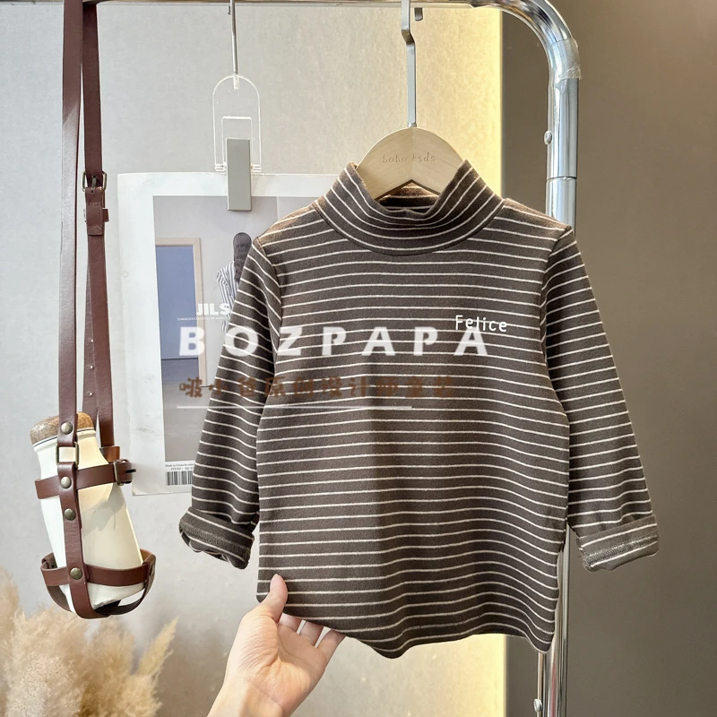 现货2023春秋季男童韩版百搭洋气长袖T恤儿童宝宝德绒高领打底衫