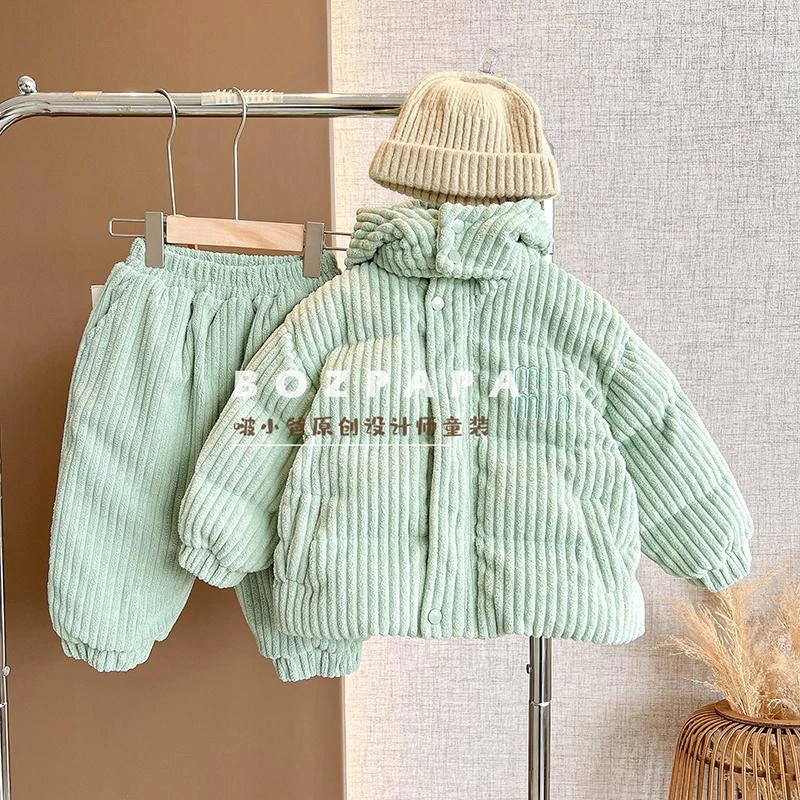 【薄荷奶糖】夹棉外套上衣2024新款冬款加厚男宝宝韩系时髦儿童套装