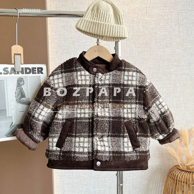 现货【奶油奥利奥】毛绒外套2024洋气冬季新款加厚韩版宝宝保暖外套