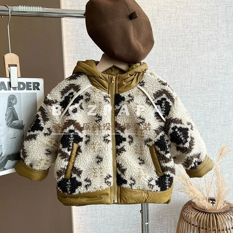 【开心果司康】棉服外套2024新款加绒男童保暖棉衣复古韩版外套