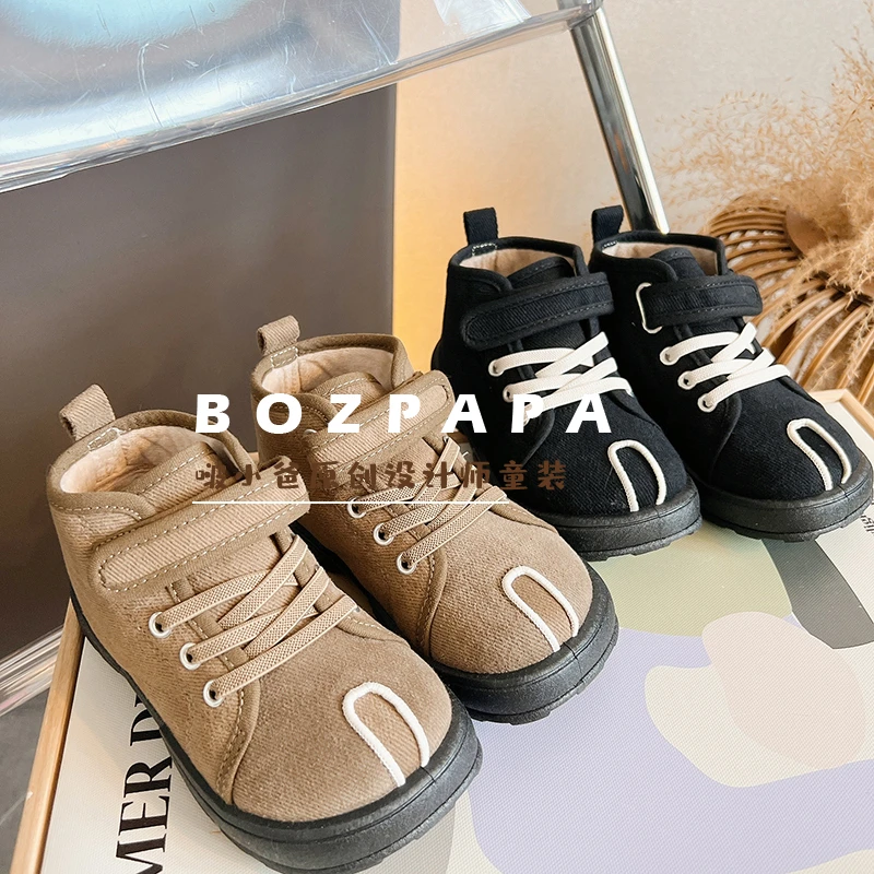 撞色魔术贴高帮棉鞋