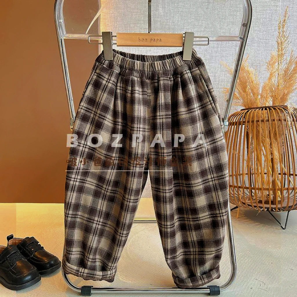 现货【格子迷宫】格纹裤子儿童长裤2024新款韩版格子男孩休闲裤冬装