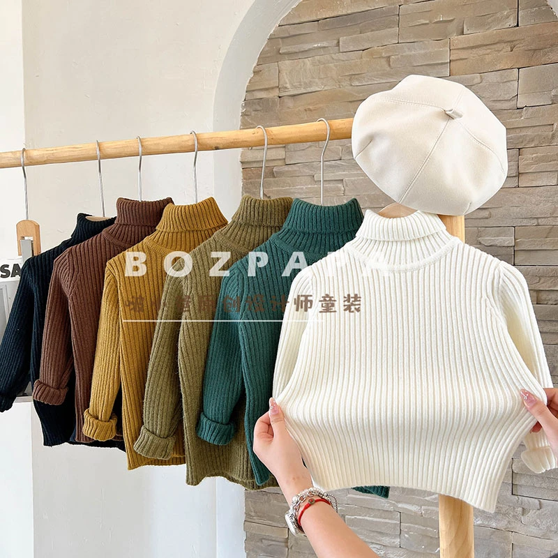 啵小爸 高领坑条软糯毛衣韩版2025新款冬季男宝百搭洋气网红毛衣