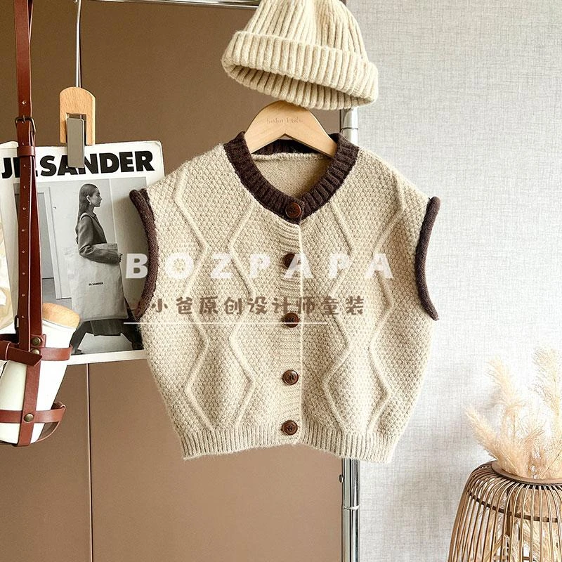 现货【格陵兰秋日】2024冬季上衣宝宝韩版男童新款针织马甲衬衫上衣