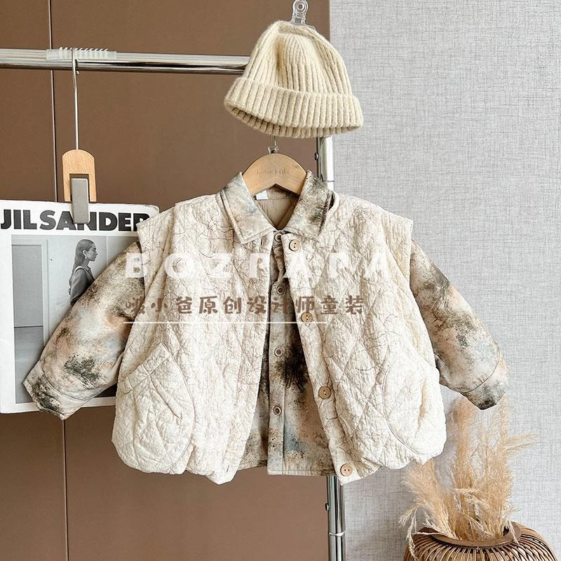 现货【北海道初雪】2024新款秋冬韩系时髦夹棉加厚男童冬季两件套