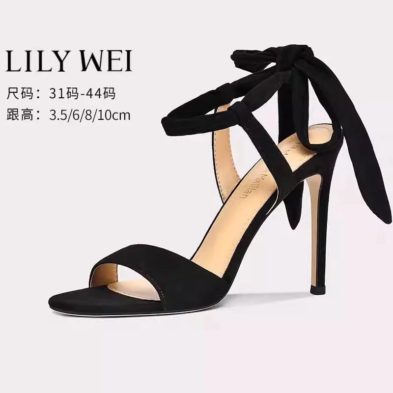 Lily Wei【遗世而独立】一字带黑色时装凉鞋夏季新款御姐高跟鞋女