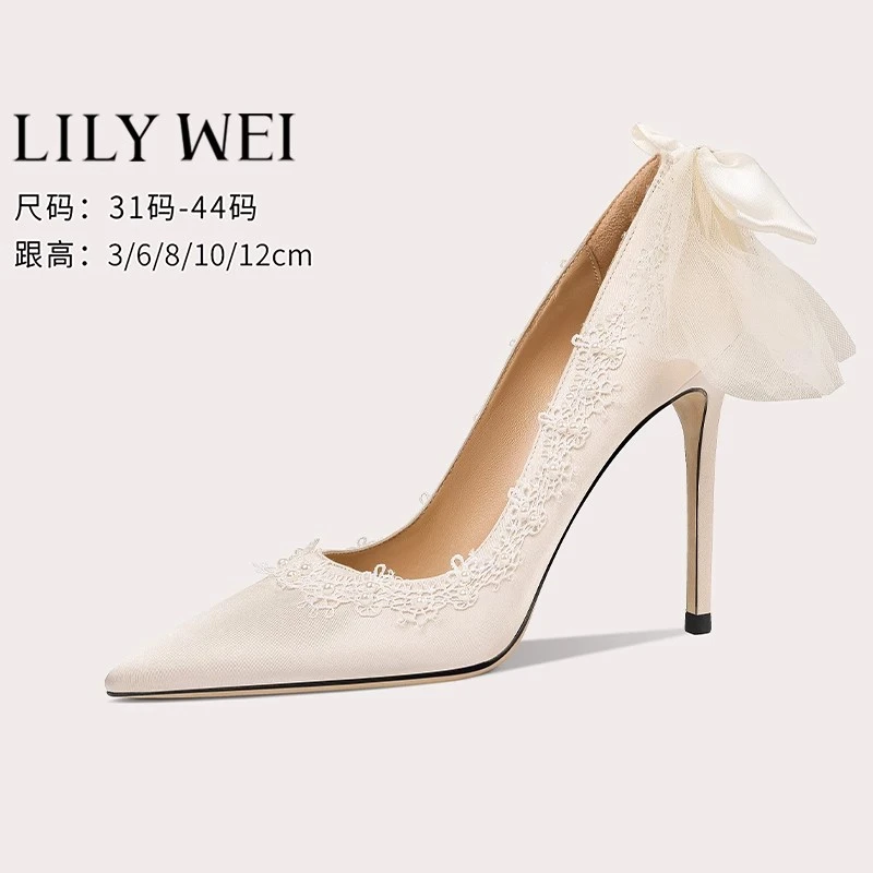 Lily Wei浪漫法式婚鞋2025年新款新娘鞋细跟尖头小码高跟鞋313233