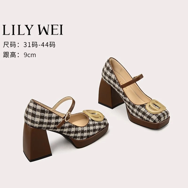 Lily Wei【琼枝】复古粗跟单鞋百搭玛丽珍不累脚高跟鞋小码女鞋33