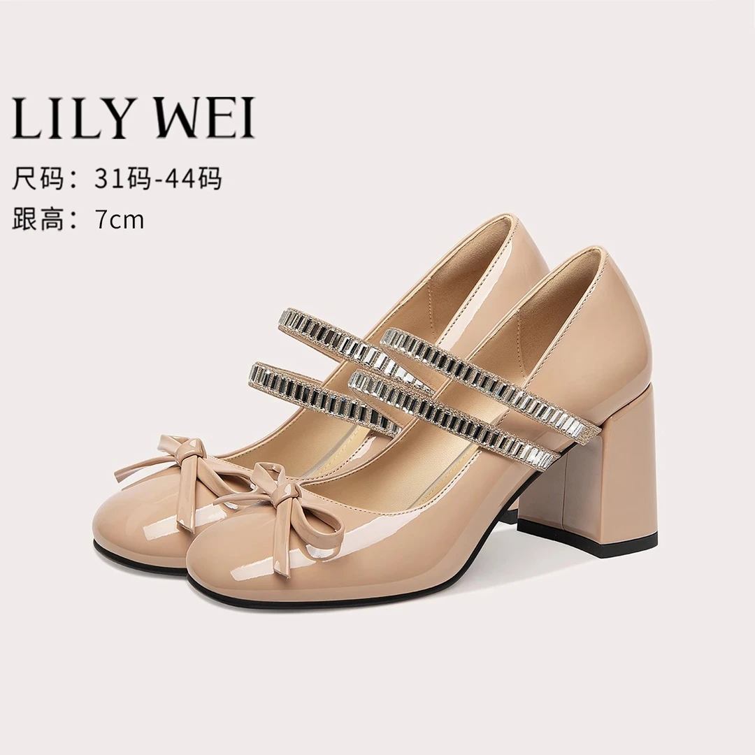LilyWei【君凝烟】设计感玛丽珍鞋7cm蝴蝶结甜美高跟鞋甜妹穿搭