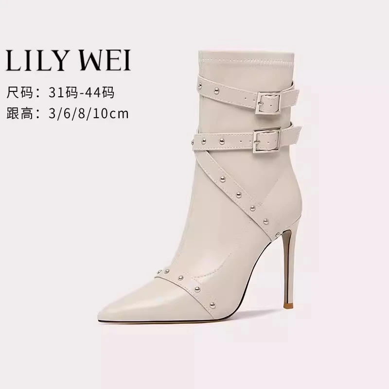 Lily Wei【玉笙】2025年秋冬新款朋克风靴子细跟中筒靴皮带扣女靴
