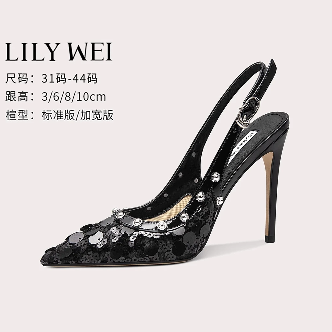LilyWei黑色性感凉鞋女款2025新款夏季外穿御姐风高跟鞋大码41-43