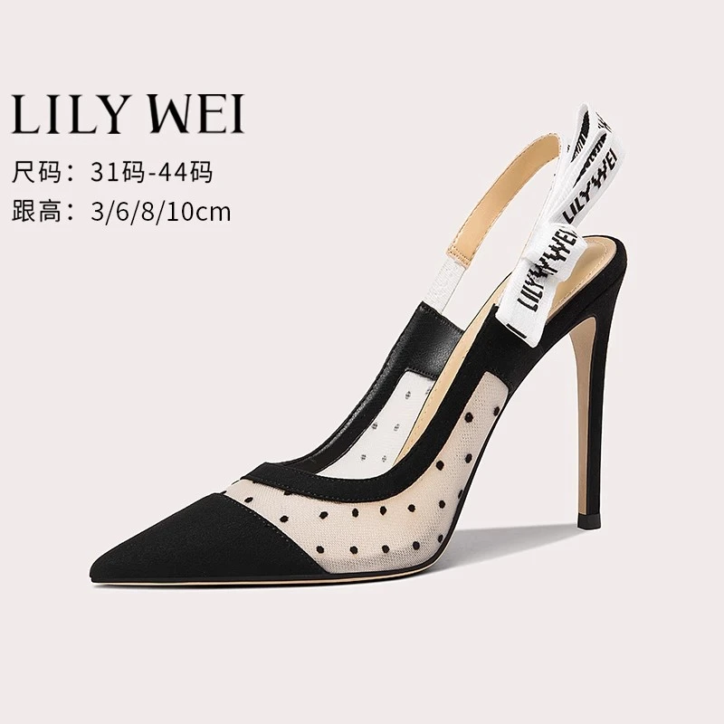 Lily Wei2024夏季新款欧美性感凉鞋波点蝴蝶结高跟鞋小码女设计感