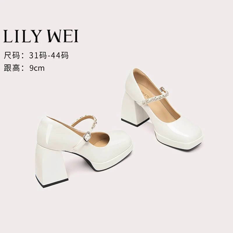 Lily Wei白色法式甜美玛丽珍鞋2025新款芭比鞋女高跟鞋小码313233