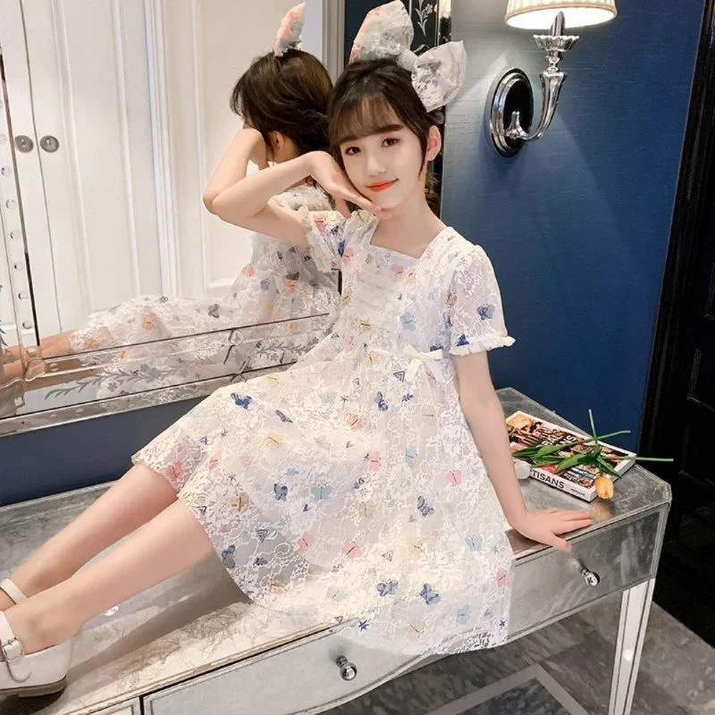 儿童女童连衣裙新款夏装网红洋气中大童大码公主网纱裙小女孩裙子