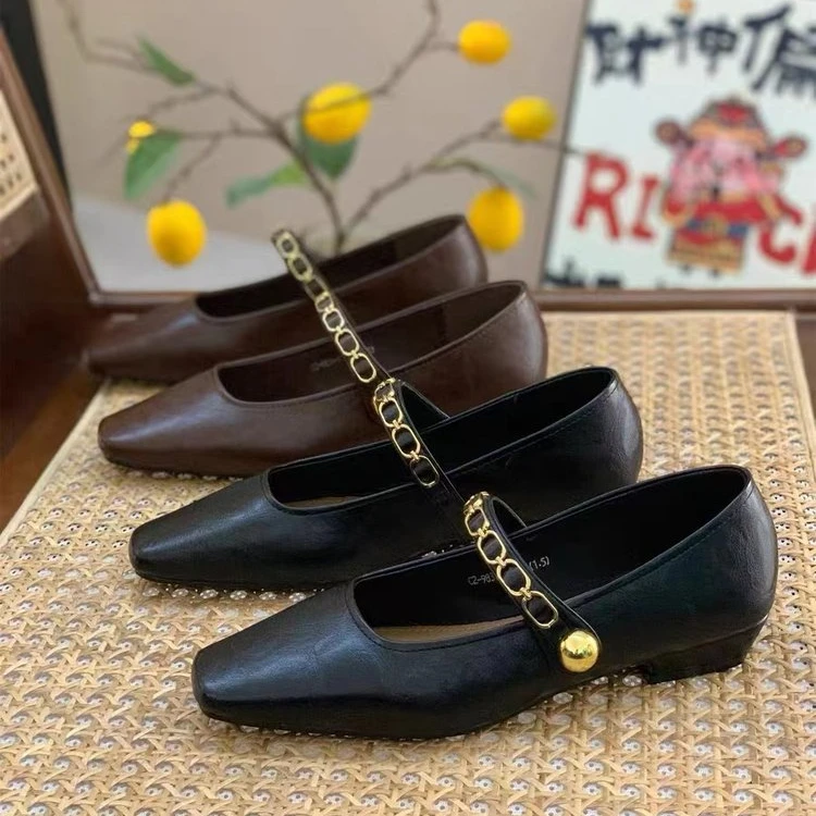 女鞋皮鞋单鞋百搭春季韩版中跟粗跟平底浅口鞋子春秋夏季黑色复古