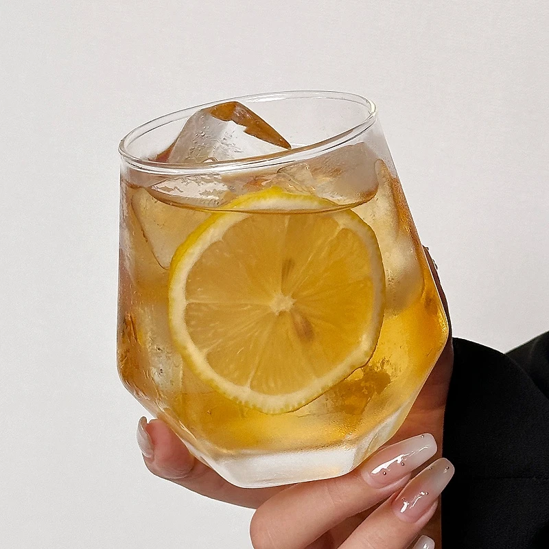 韩国ins网红菱角玻璃水杯高颜值果汁饮品杯家用高级苏打气泡水杯