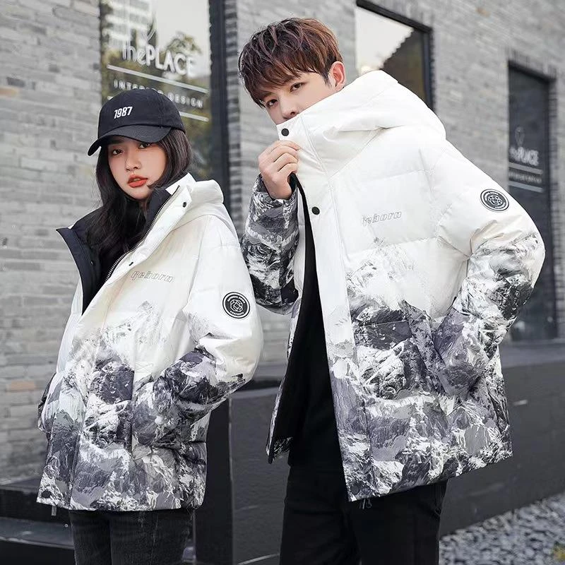 大童潮流加厚棉服冬季情侣服学生男女同款雪山渐变保暖冬季款棉服