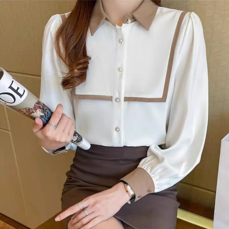 新款长袖polo领时尚洋气设计感衬衫2229款