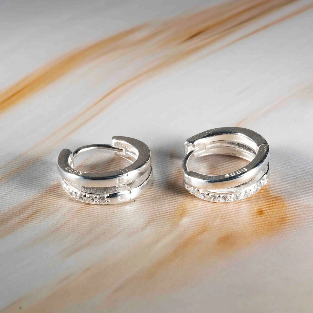 足银耳饰 S999纯银双环耳扣耳环轻奢气质百搭小众耳饰纯银耳环