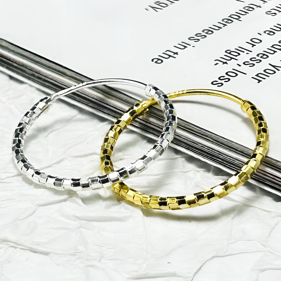 925银耳饰 S925纯银碎冰耳圈耳环时尚百搭简约大耳圈气质欧美