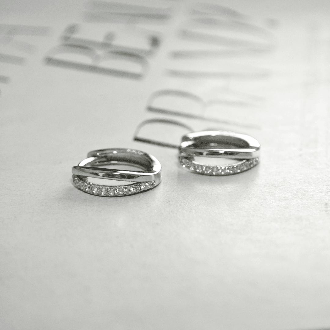 925银耳饰 S925纯银时尚小双环耳扣      闪钻百搭时尚小众耳扣